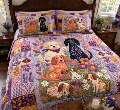 Lavender Dog Garden 3-Piece Quilted Bedding Set GFTONTD4099