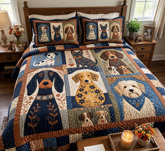 Country Dog Portraits 3-Piece Quilted Bedding Set GFTONTD4100