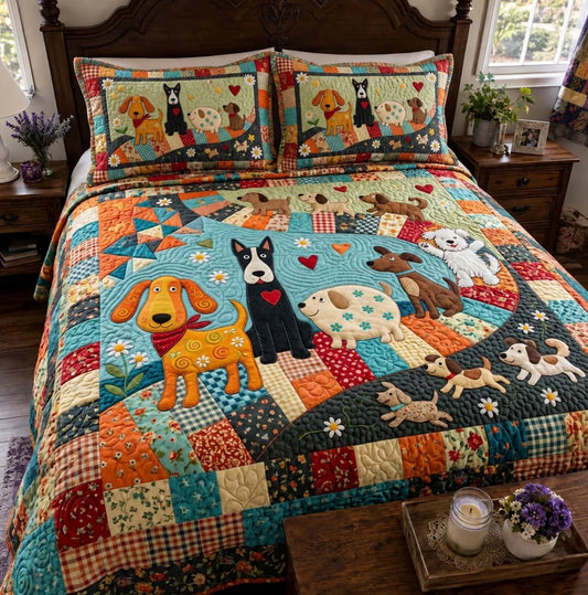 Happy Dog Patchwork 3-Piece Quilted Bedding Set GFTONTD4101