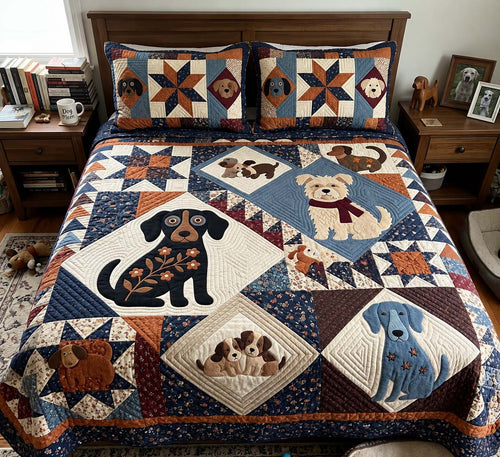 Dog Star Patchwork 3-Piece Quilted Bedding Set GFTONTD4103