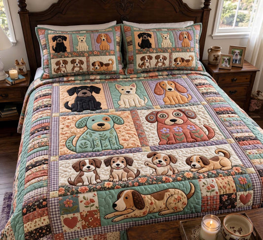 Sweet Puppy Cottage 3-Piece Quilted Bedding Set GFTONTD4104