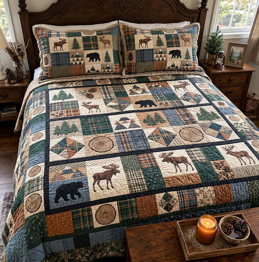 Woodland Cabin Patchwork 3-Piece Quilted Bedding Set GFTONTD4105
