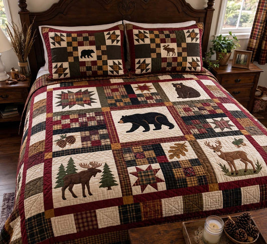 Rustic Bear Country 3-Piece Quilted Bedding Set GFTONTD4107
