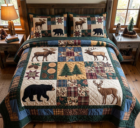 Forest Lodge Patchwork 3-Piece Quilted Bedding Set GFTONTD4110