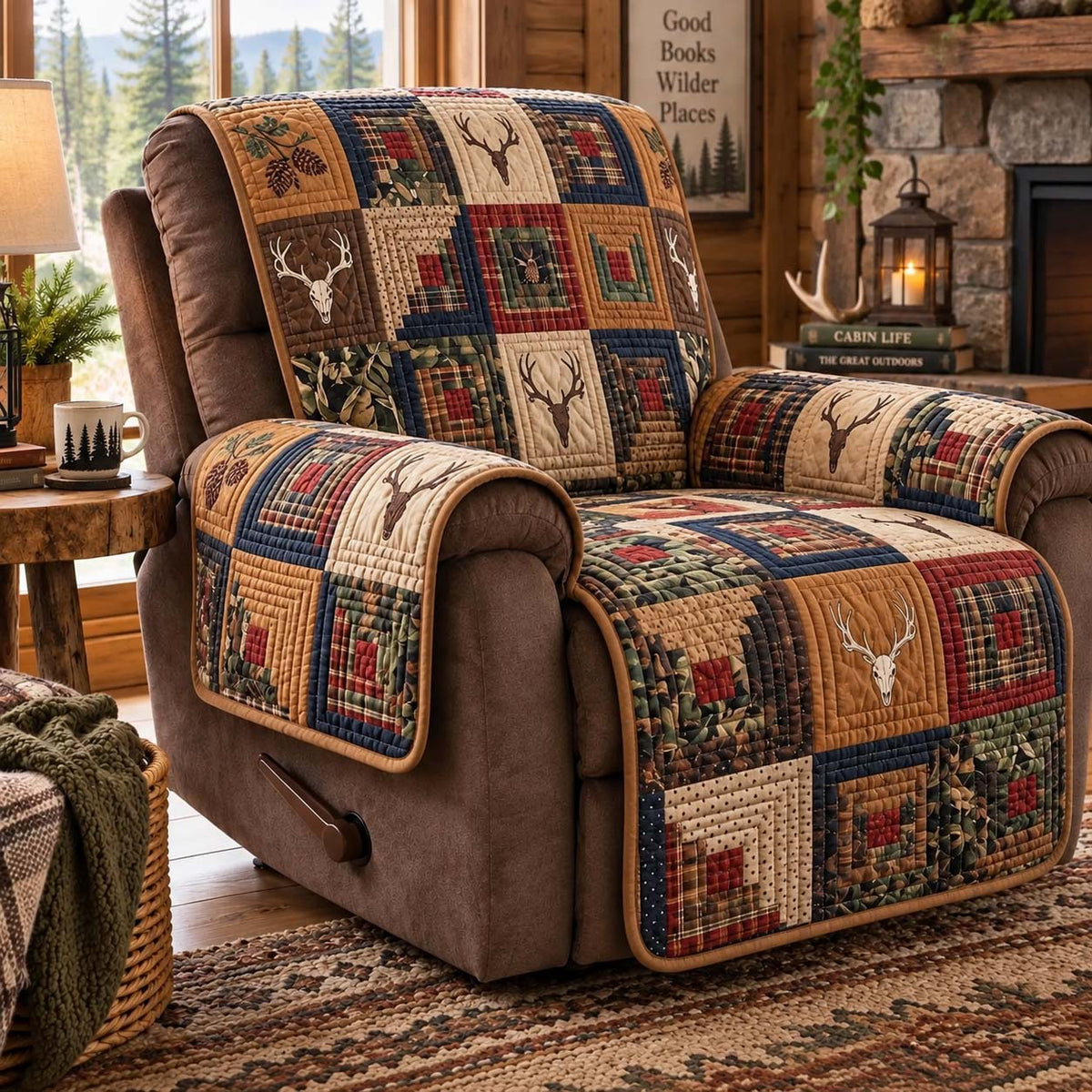 Woodland Buck Blocks Quilted Sofa Cover GFTONTD4121