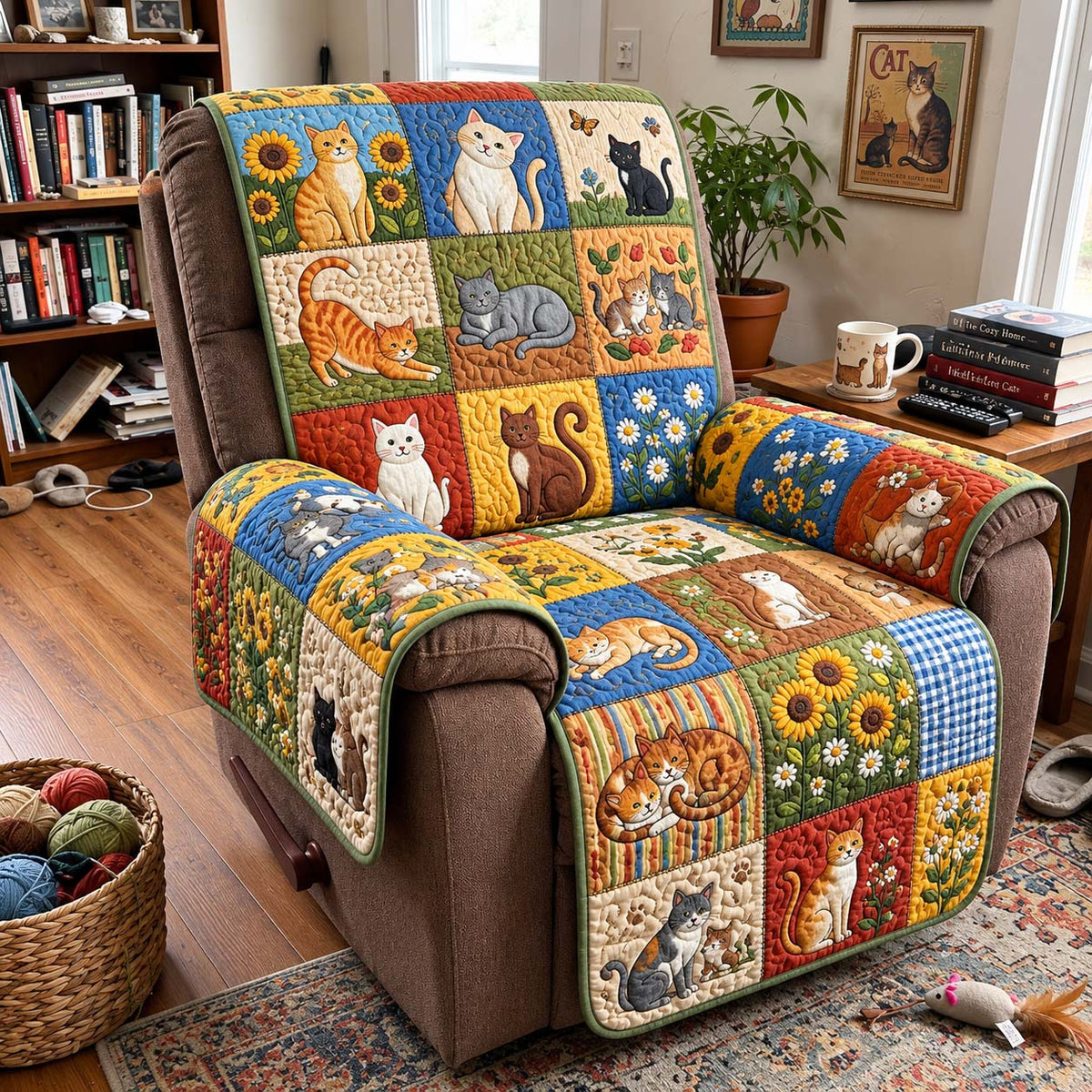 Sunny Meadow Cats Quilted Sofa Cover GFTONTD4126