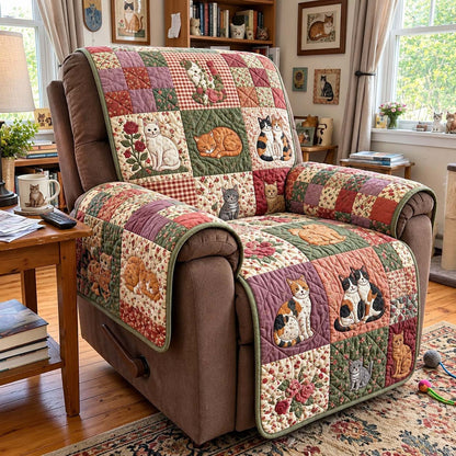 Cottage Rose Cats Quilted Sofa Cover GFTONTD4127