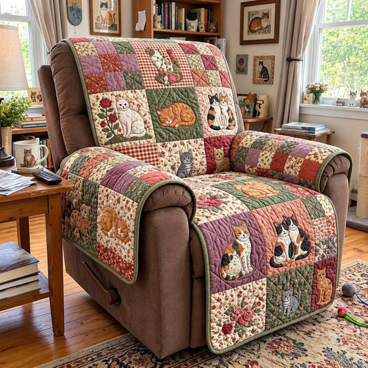 Cottage Rose Cats Quilted Sofa Cover GFTONTD4127