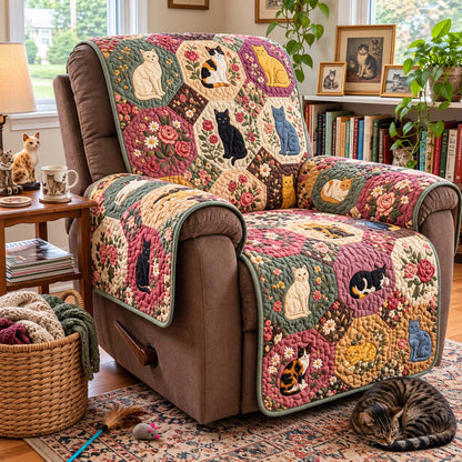 Vintage Floral Cats Quilted Sofa Cover GFTONTD4128