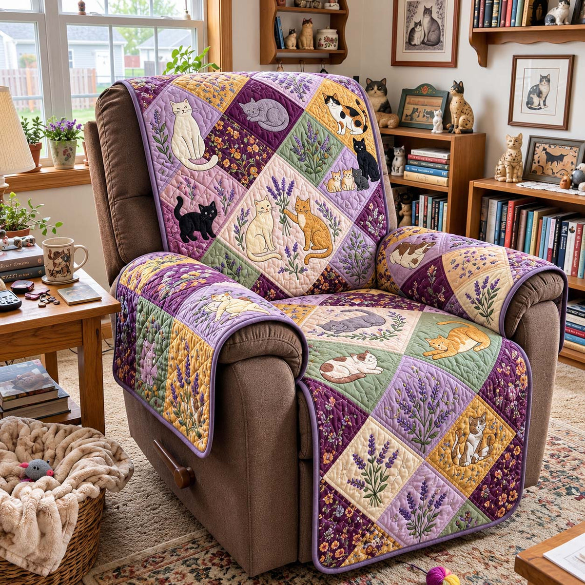 Lavender Garden Cats Quilted Sofa Cover GFTONTD4129
