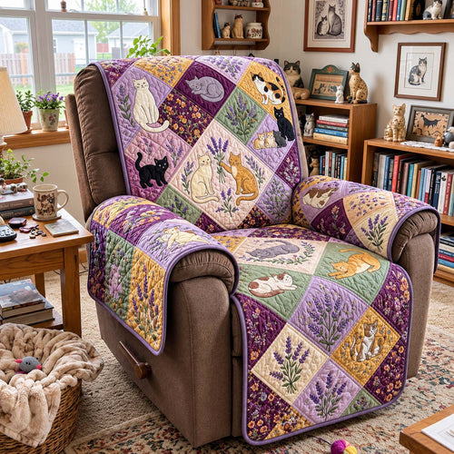 Lavender Garden Cats Quilted Sofa Cover GFTONTD4129