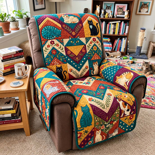 Whimsical Folk Cats Quilted Sofa Cover GFTONTD4130
