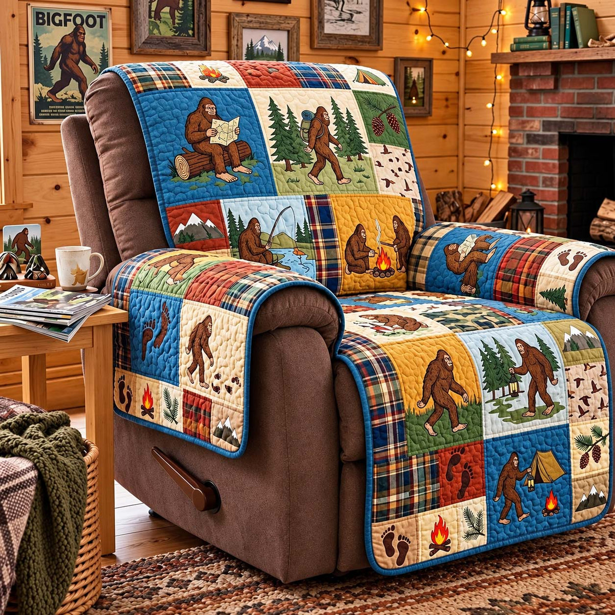 Bigfoot Camping Adventures Quilted Sofa Cover GFTONTD4137