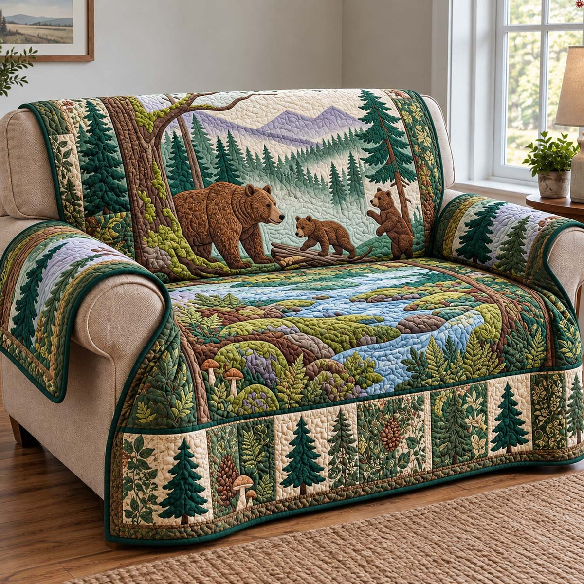 Mountain Bear Family Quilted Sofa Cover GFTONTD4164