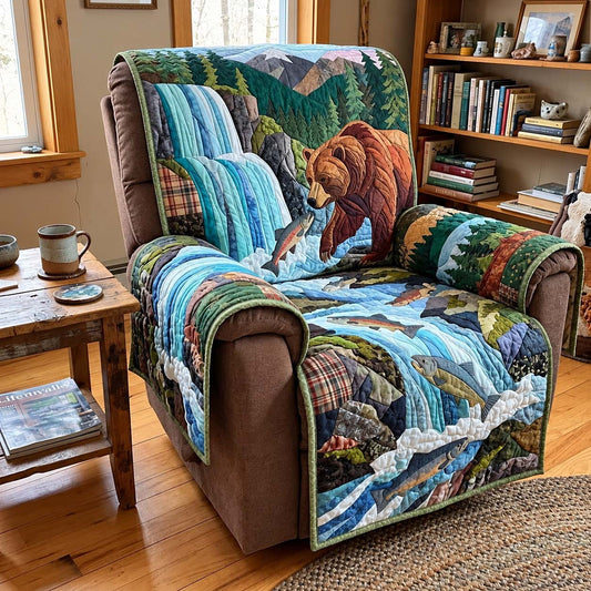 Waterfall Fishing Bear Quilted Sofa Cover GFTONTD4166