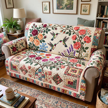 Rose Garden Hummingbirds Quilted Sofa Cover GFTONTD4169