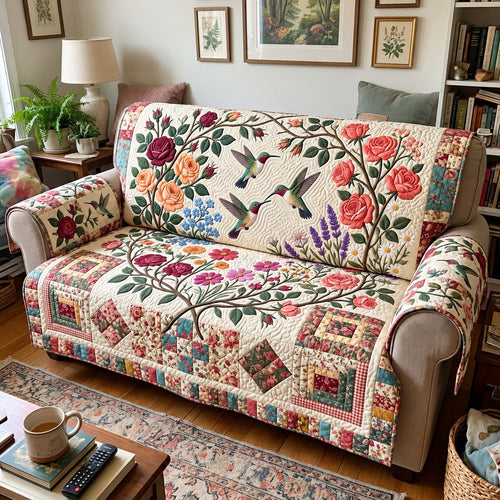 Rose Garden Hummingbirds Quilted Sofa Cover GFTONTD4169