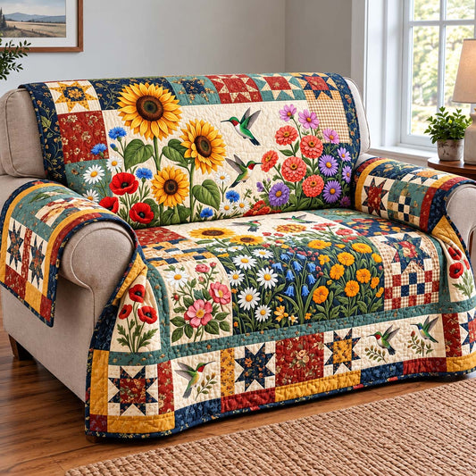 Sunflower Hummingbird Garden Quilted Sofa Cover GFTONTD4174