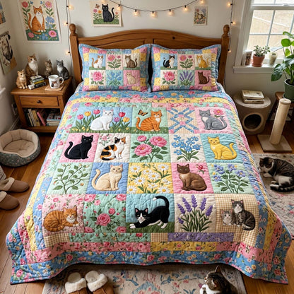 Spring Garden Cats 3-Piece Quilted Bedding Set GFTONTD4177