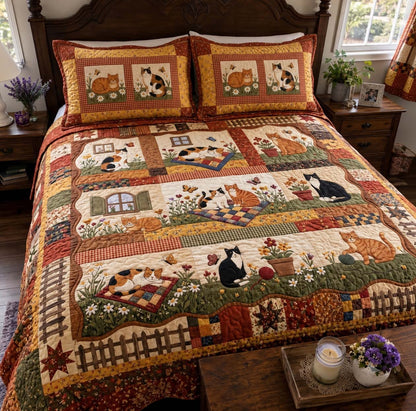 Cozy Country Cats 3-Piece Quilted Bedding Set GFTONTD4178