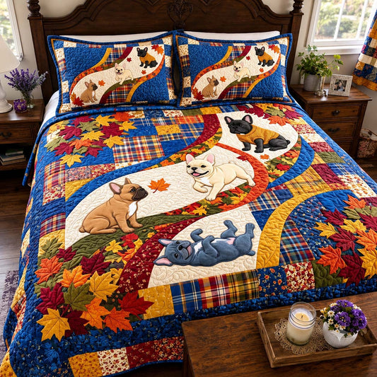 Autumn Trails Frenchies 3-Piece Quilted Bedding Set GFTONTD4184
