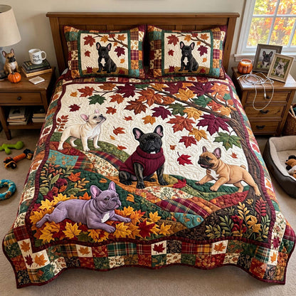 Frenchie Fall Gathering 3-Piece Quilted Bedding Set GFTONTD4185