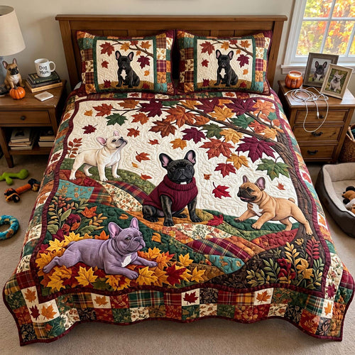 Frenchie Fall Gathering 3-Piece Quilted Bedding Set GFTONTD4185