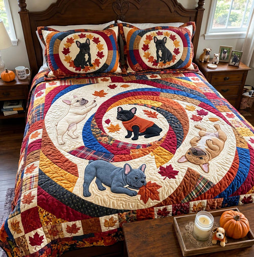 Autumn Whirl Frenchies 3-Piece Quilted Bedding Set GFTONTD4186