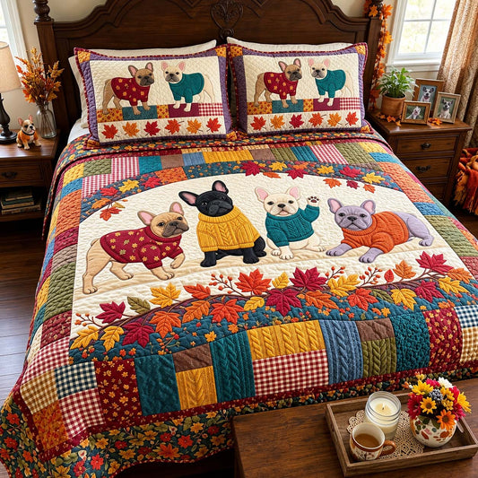 Sweater Weather Frenchies 3-Piece Quilted Bedding Set GFTONTD4187