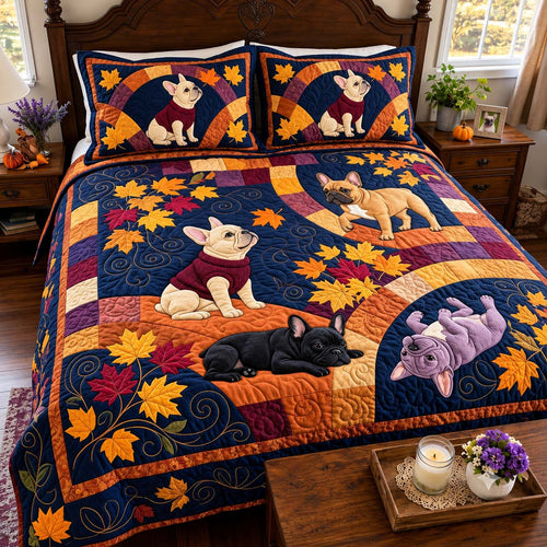 Frenchie Autumn Playtime 3-Piece Quilted Bedding Set GFTONTD4188
