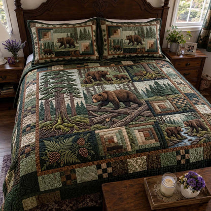 Deep Forest Bears 3-Piece Quilted Bedding Set GFTONTD4192