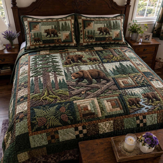 Deep Forest Bears 3-Piece Quilted Bedding Set GFTONTD4192