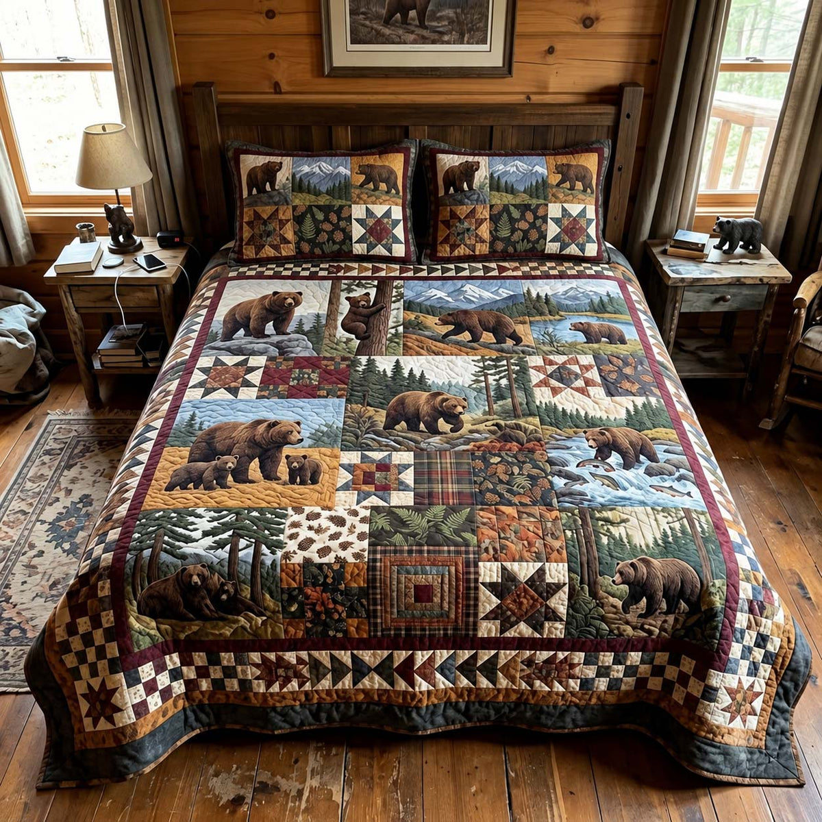 Mountain Bear Stories 3-Piece Quilted Bedding Set GFTONTD4193