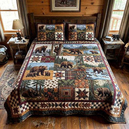 Mountain Bear Stories 3-Piece Quilted Bedding Set GFTONTD4193