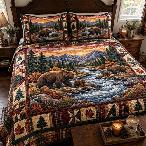 Sunset River Bears 3-Piece Quilted Bedding Set GFTONTD4196
