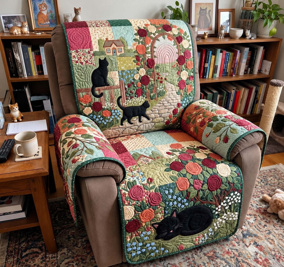 Secret Rose Garden Cats Quilted Sofa Cover GFTONTD4218