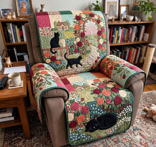 Secret Rose Garden Cats Quilted Sofa Cover GFTONTD4218
