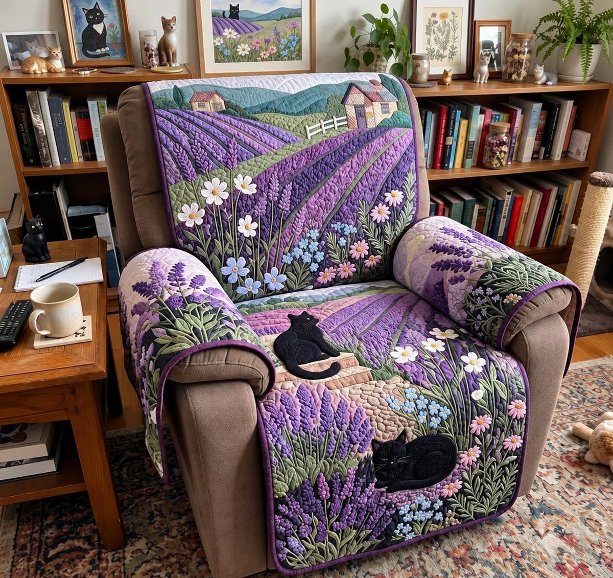 Lavender Lane Black Cats Quilted Sofa Cover GFTONTD4220