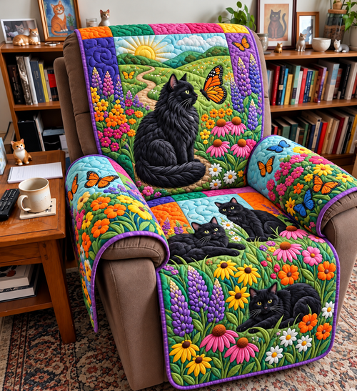 Butterfly Garden Black Cats Quilted Sofa Cover GFTONTD4222