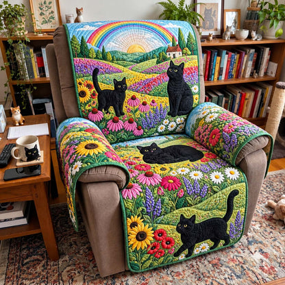 Rainbow Meadow Black Cats Quilted Sofa Cover GFTONTD4223