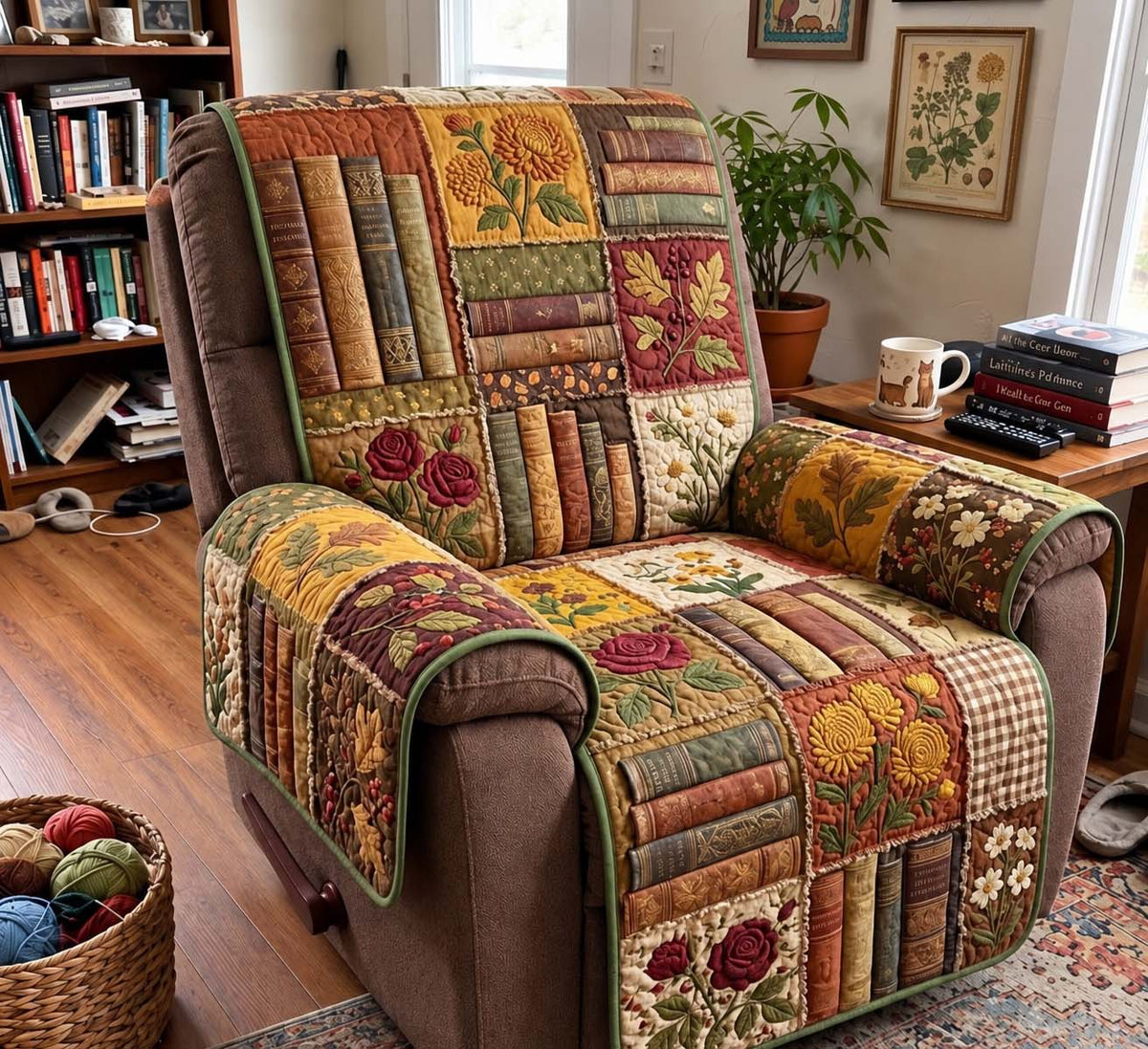 Autumn Bookshelf Garden Quilted Sofa Cover GFTONTD4226
