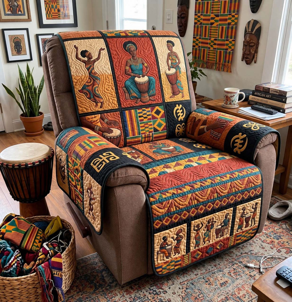 African Drum Stories Quilted Sofa Cover GFTONTD4235