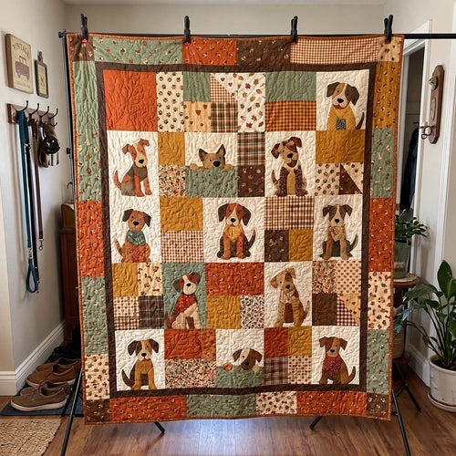 Autumn Puppy Patchwork Quilted Blanket GFTONTD4239