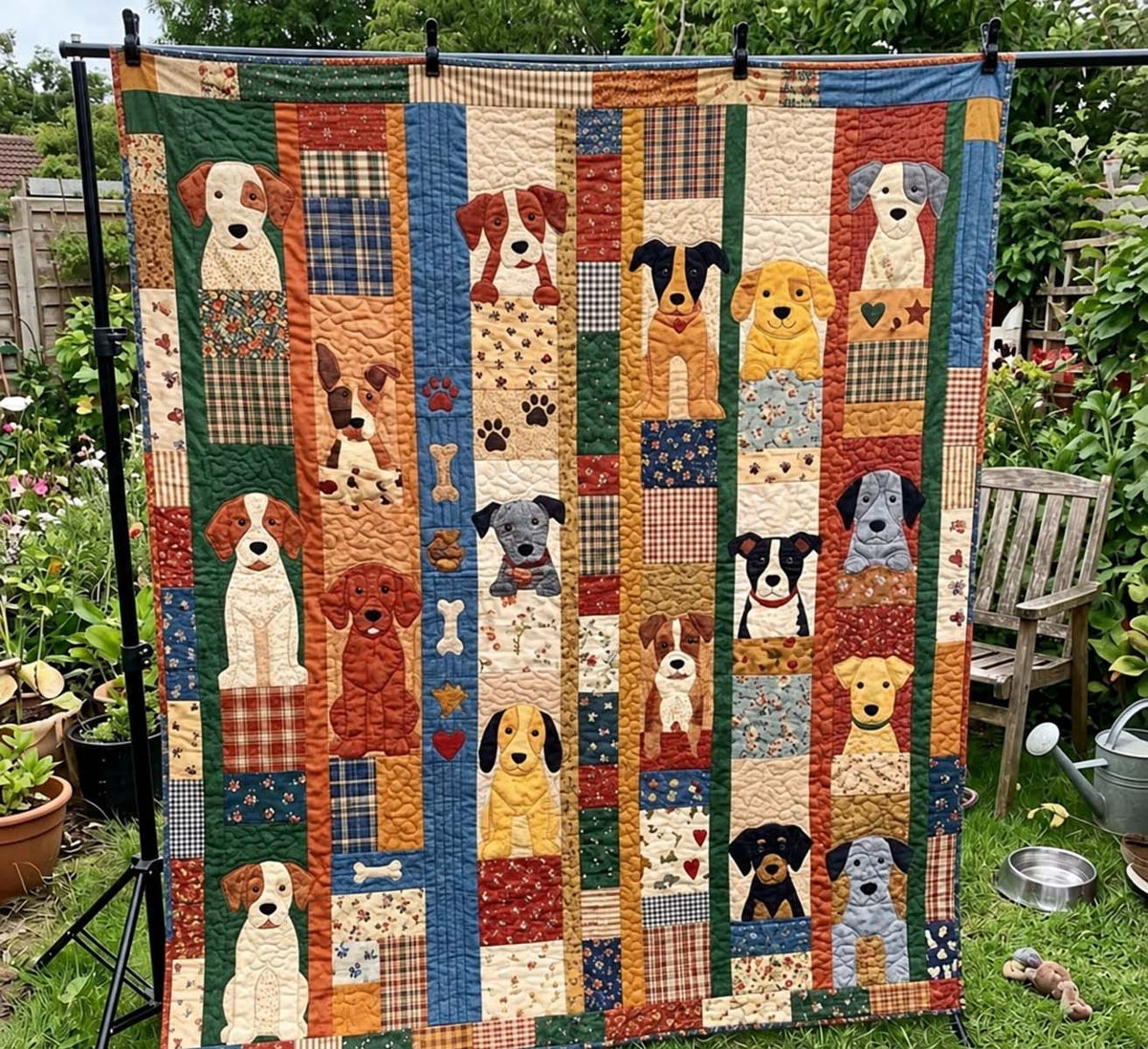 Country Dogs Patchwork Quilted Blanket GFTONTD4242