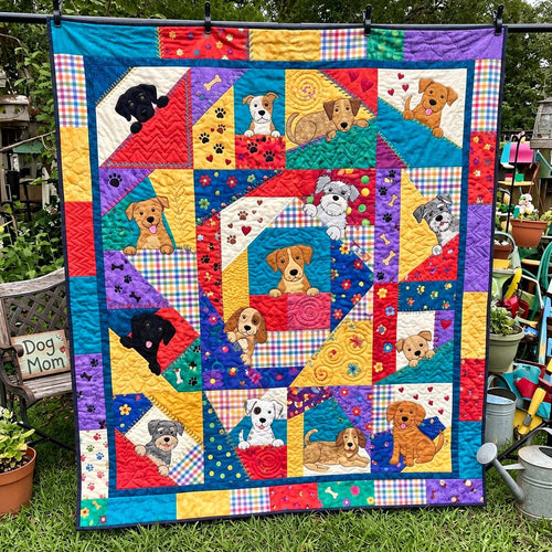 Colorful Puppy Scraps Quilted Blanket GFTONTD4243
