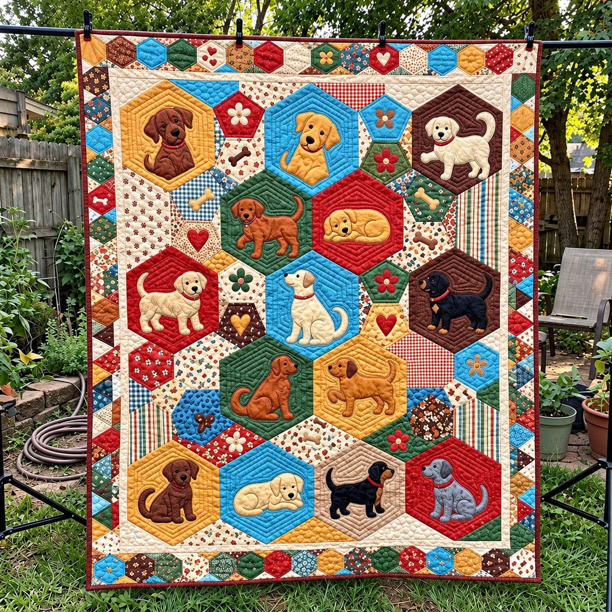 Honeycomb Puppy Quilt Quilted Blanket GFTONTD4245