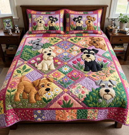 Schnauzer Spring Garden 3-Piece Quilted Bedding Set GFTONTD4259