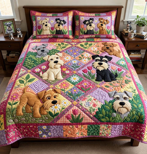 Schnauzer Spring Garden 3-Piece Quilted Bedding Set GFTONTD4259