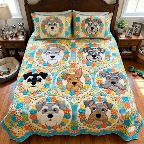Schnauzer Dresden Garden 3-Piece Quilted Bedding Set GFTONTD4261