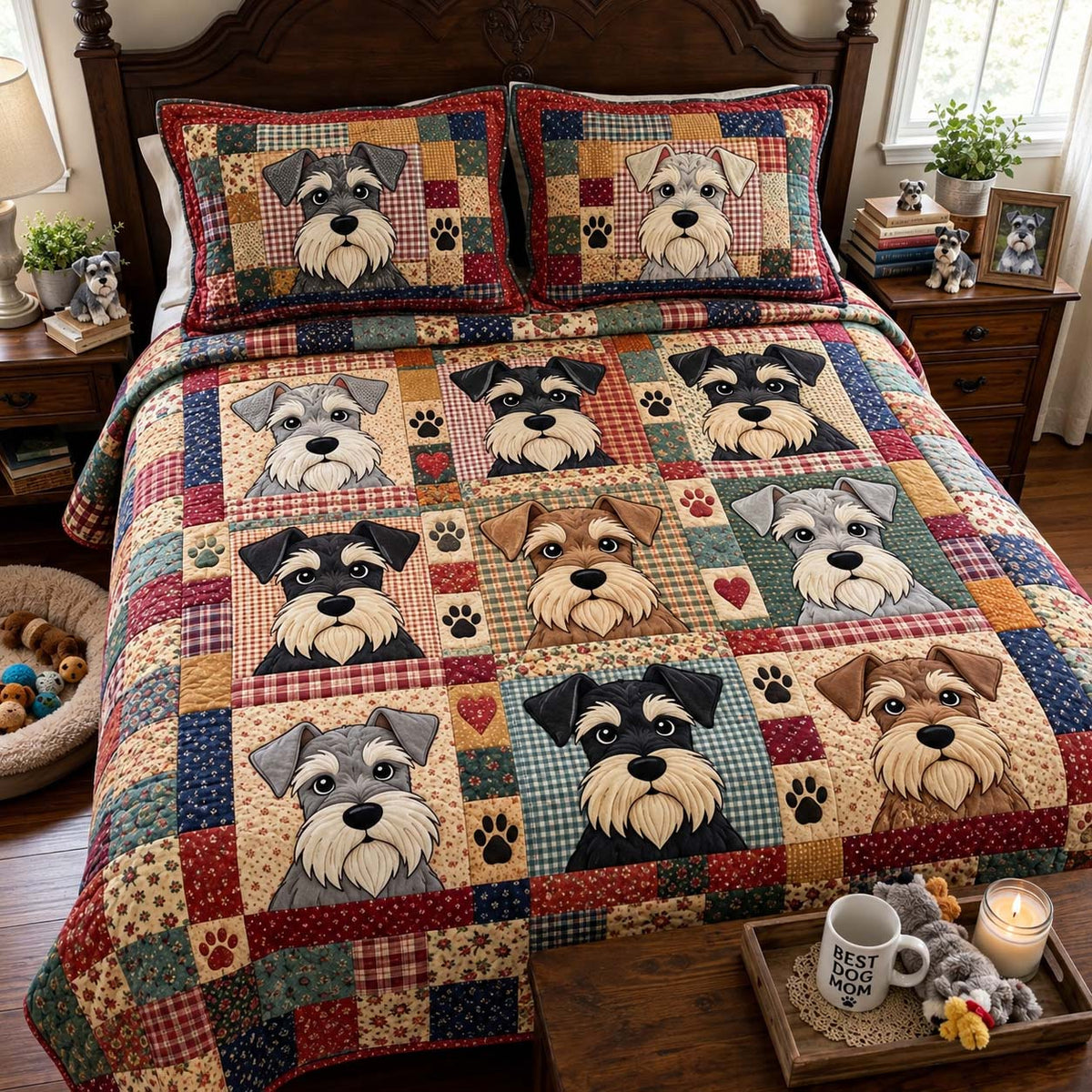 Schnauzer Country Patchwork 3-Piece Quilted Bedding Set GFTONTD4262